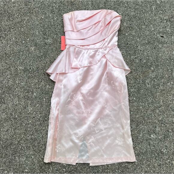 Vintage Dresses & Skirts - Vintage Nordstrom Pink Shiny Acetate Ruffle Swoop Bodice Wiggle Dress Size 3-4